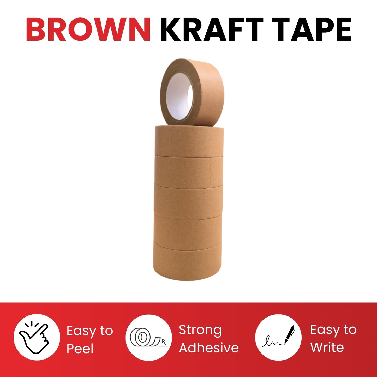 Pack of 6 Kraft Packaging Paper Tapes 48mm x 40m