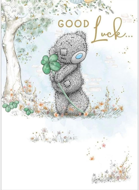Bear With Clover Under Tree Good Luck Card