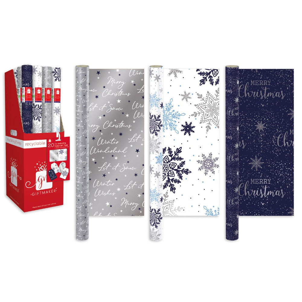 Pack of 3 Midnight Blue Christmas Wrap Rolls 4m x 69cm