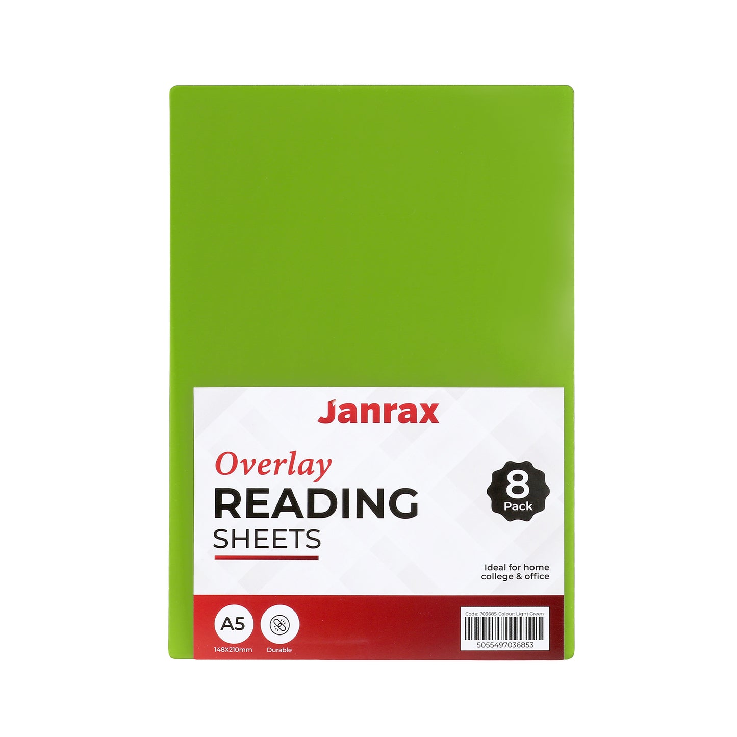 Pack of 24 A5 Plain Light Green Dyslexia Overlay Reading Sheets – PET Material, Rounded Corners