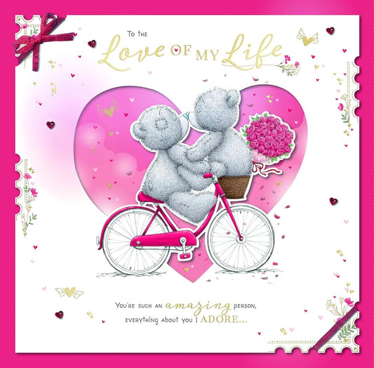 Bears On Bicycle Love of my Life Luxury Large Boxed Handmade Valentine's Day Card