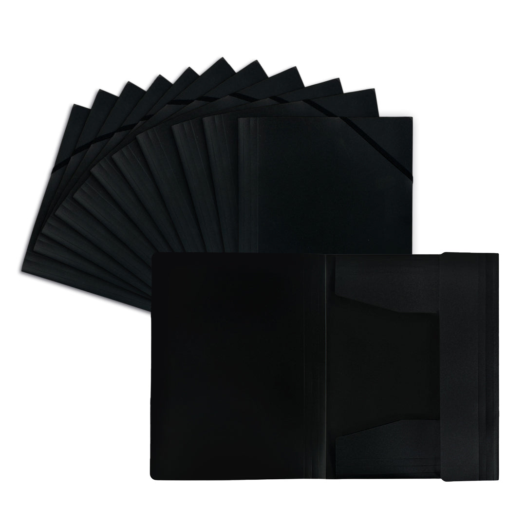 Pack of 12 A4 Black 3 Flap Folders with Elasticated Closure– Shop Inc