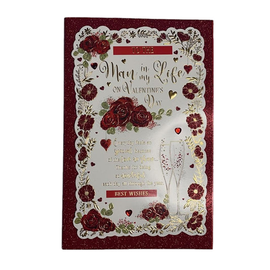 To The Man In Life Red Glitter Finished Roses Design Valentine's Day Card