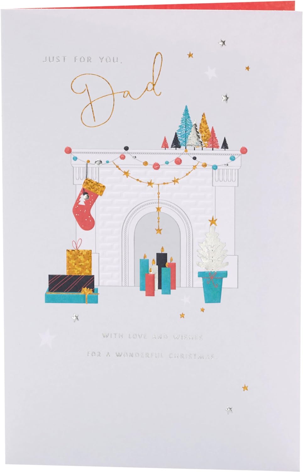 Dad Christmas Card Decorated Fireplace Design 