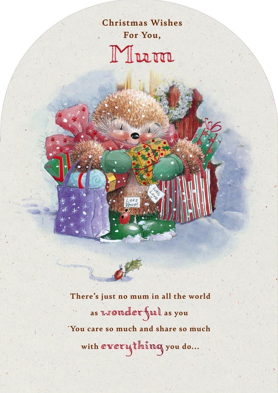 Hedgehog Shopping Design Mum Christmas Card
