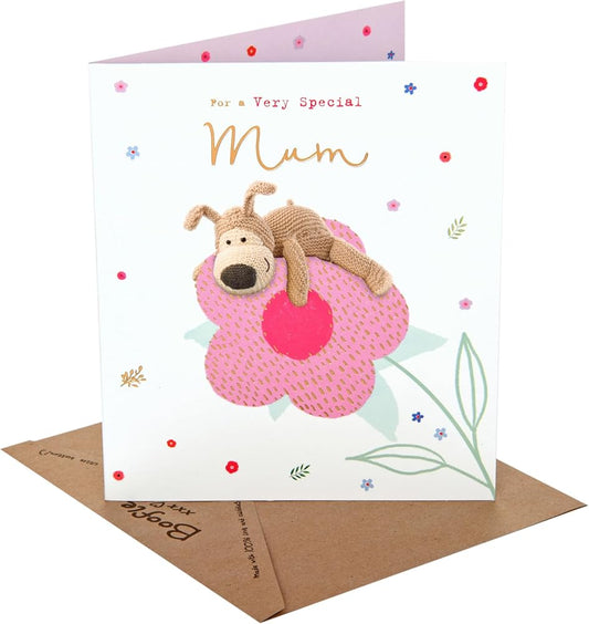Boofle Laying on a Big Flower Mum Birthday Card