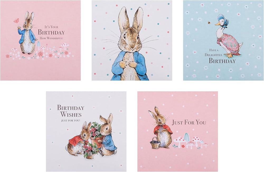 Peter Rabbit Pack of 10 in 5 Designs Multipack Birthday Cards