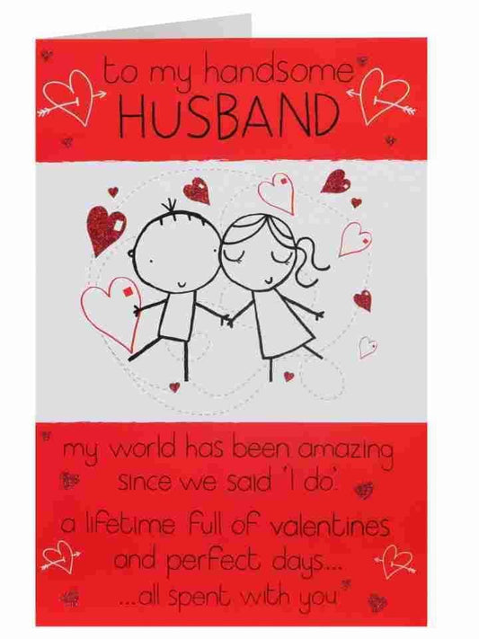 Handsome Husband Red Glitter Finished Valentine's Day Card