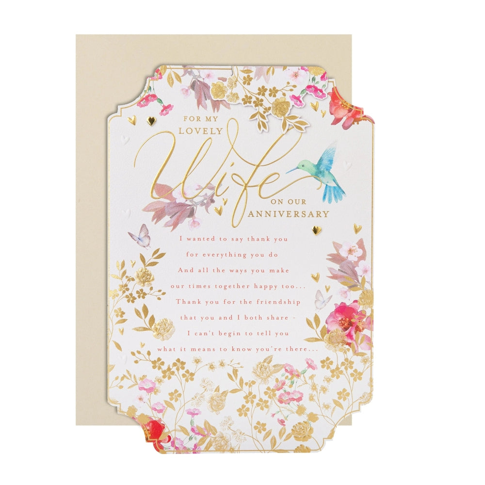 Pink Traditional Floral Design with Heartfelt Verse Wife Anniversary Card