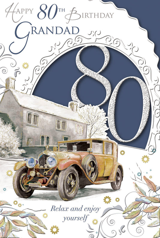 Happy 80th Birthday Grandad Vintage Car Design Celebrity Style Card