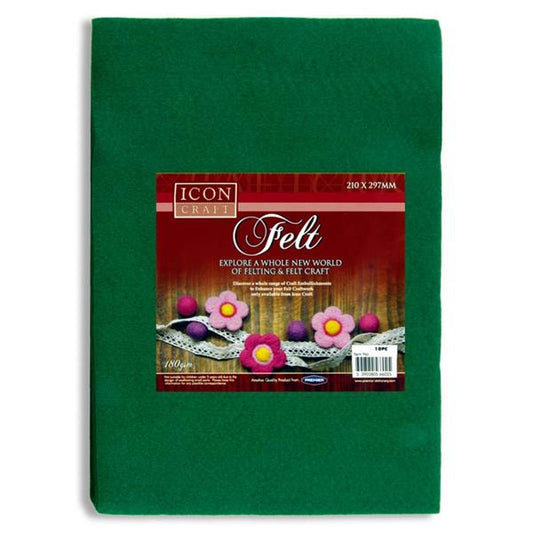 Pack of 10 A4 Green Felt Sheets by Icon Craft