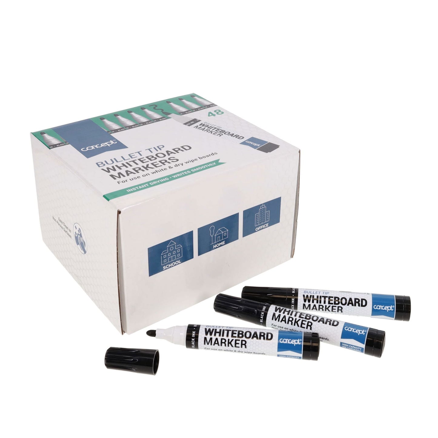 Box of 48 Bullet Tip Black Whiteboard Markers by Concept