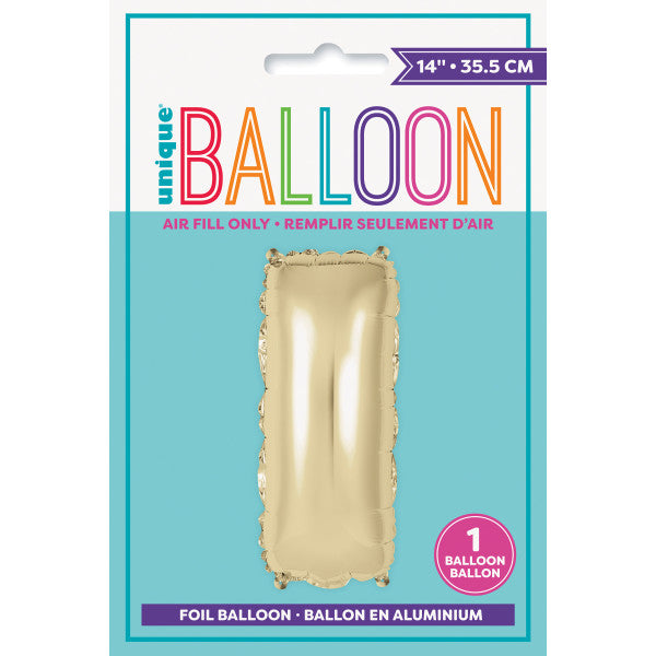 Gold Letter I Shaped Foil Balloon 14"