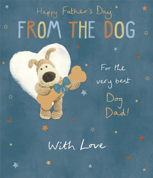 Boofle Stood Holding a Present Bone From Dog Father's Day Card