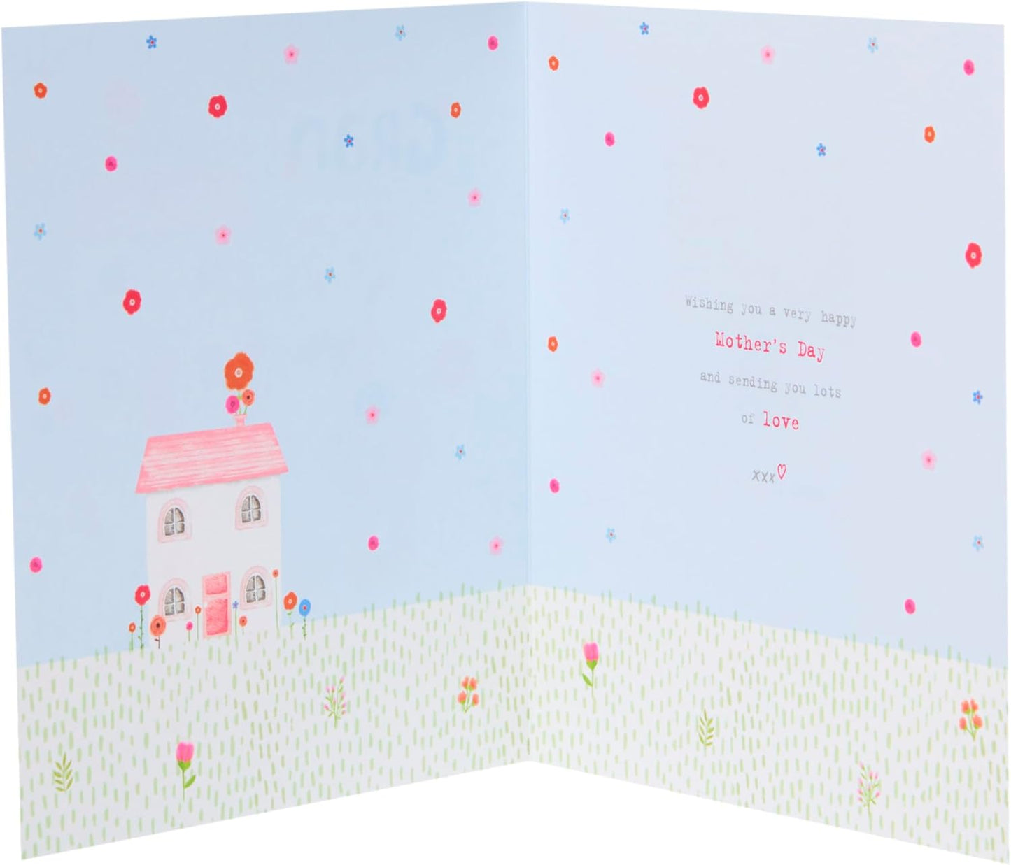 Boofle Stood Holding A Flower Next To A House Gran Mother's Day Card