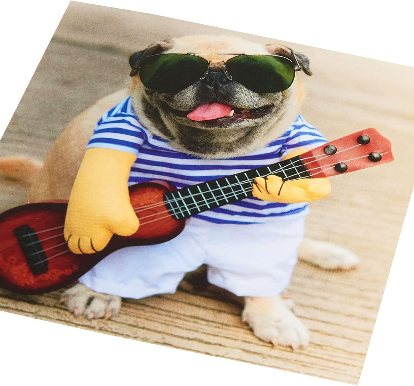 Funny Pug & Ukulele Design Blank Card 
