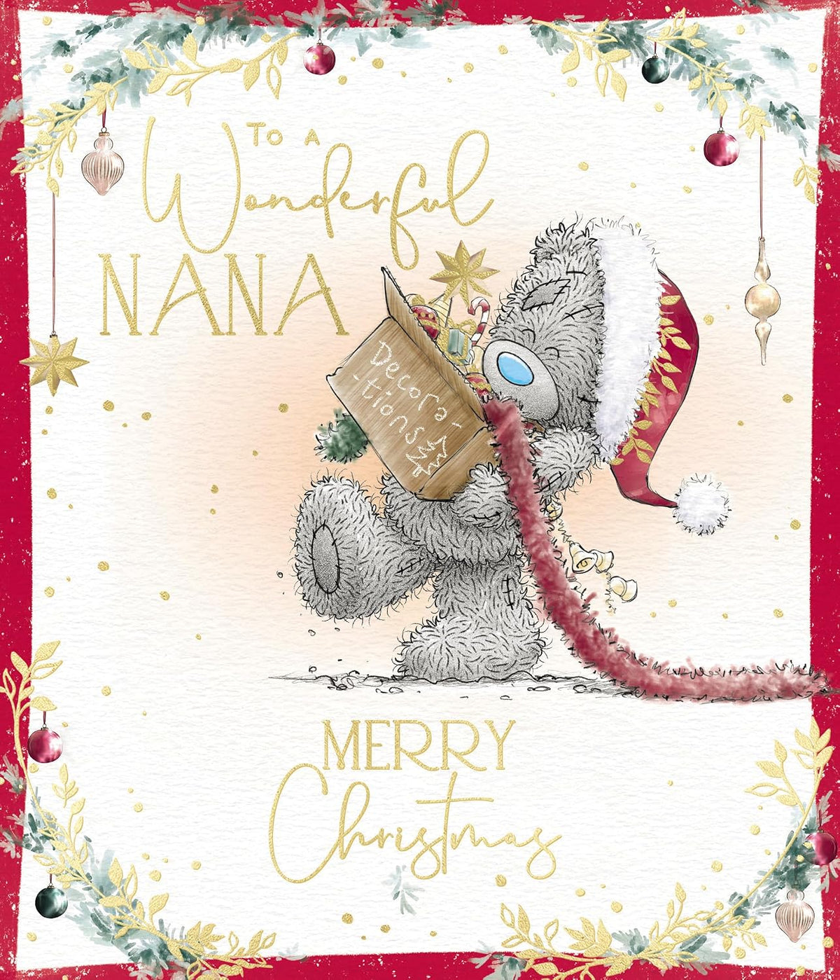 Bear With Box Of Decorations Wonderful Nana Christmas Card