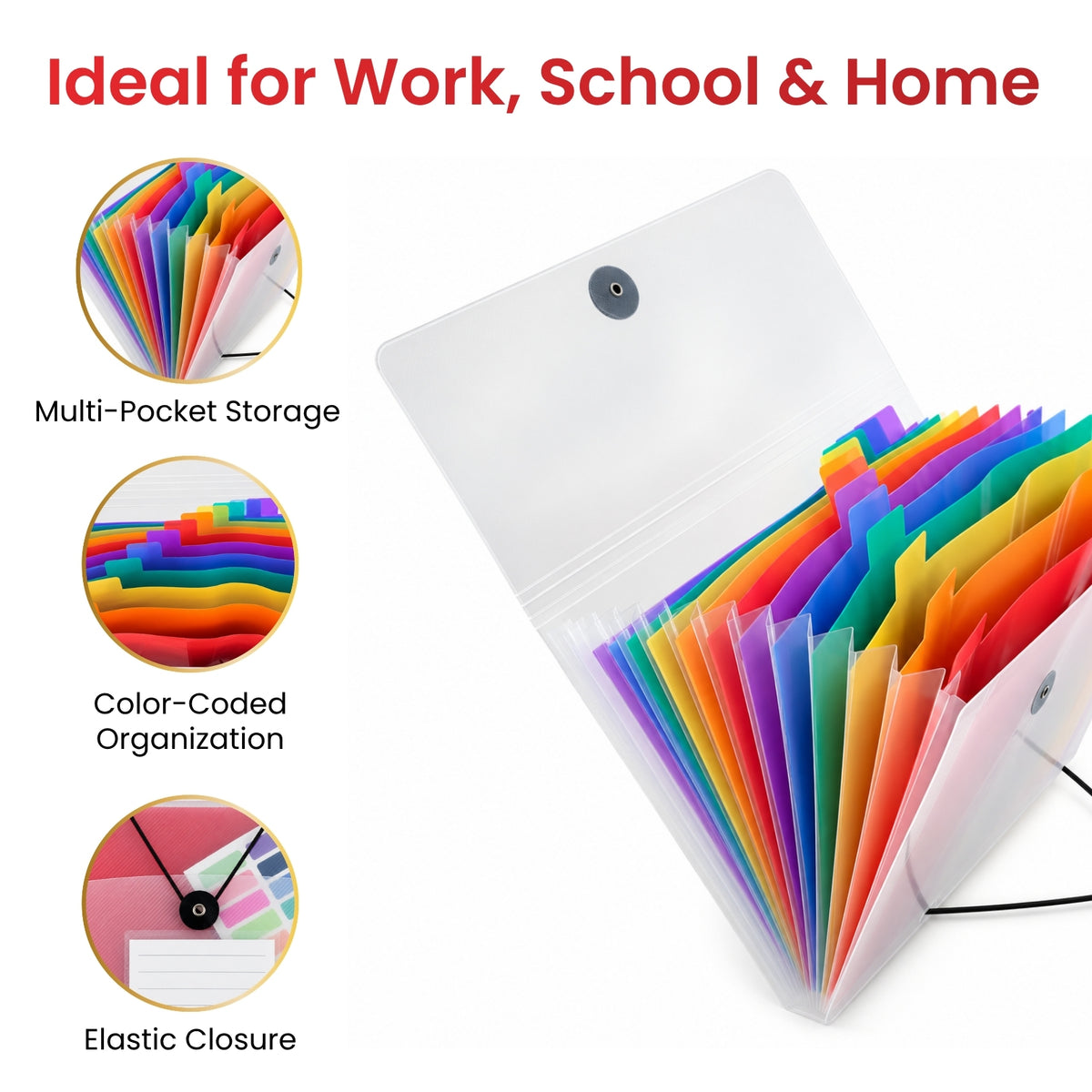 A5 13 Part Rainbow Coloured Tabs Expanding File With Elastic Closure