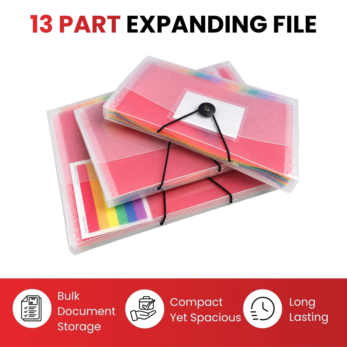 Pack of 6 A5 13 Part Rainbow Coloured Tabs Expanding Files With Elastic Closure