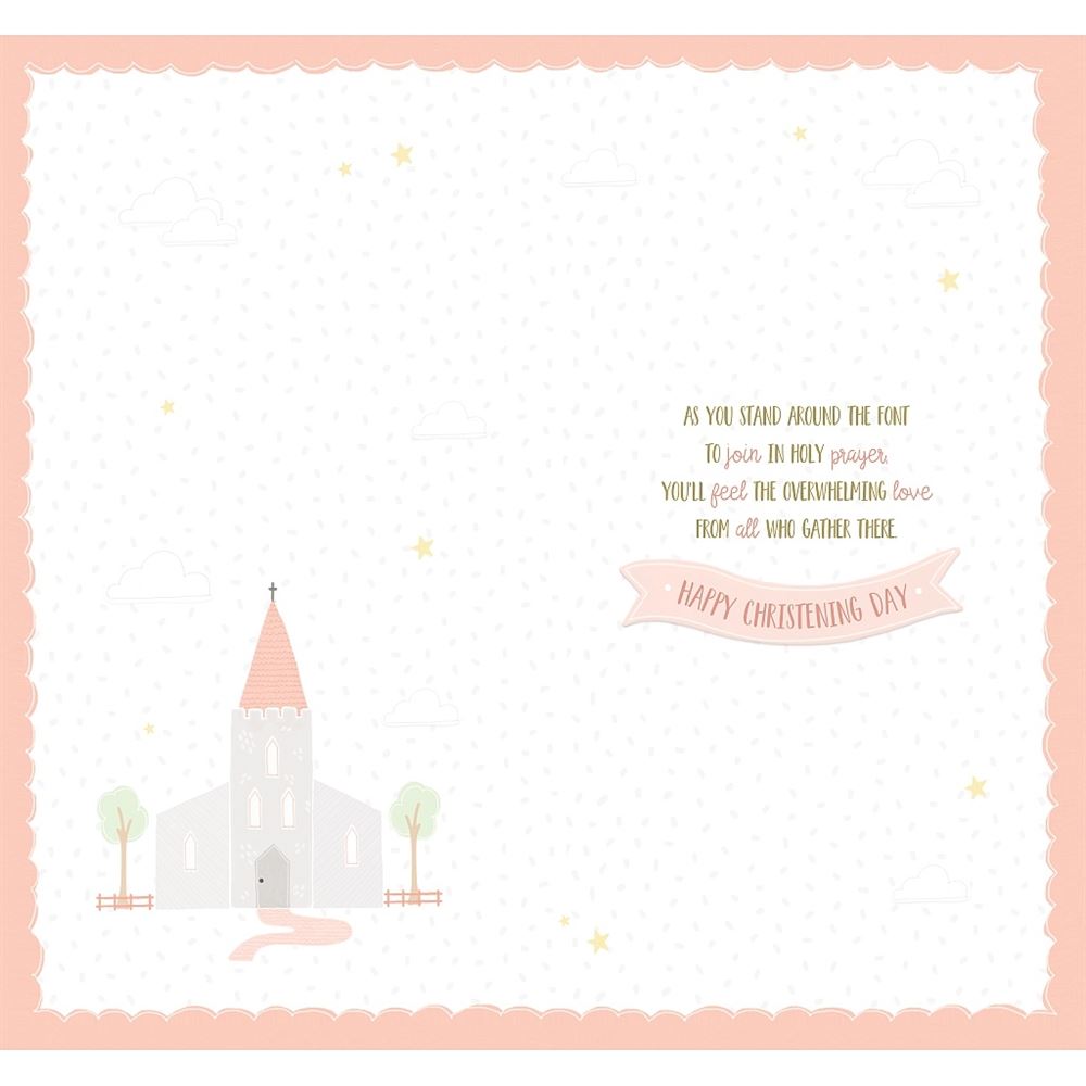 Pink Spire Church & Sentiment Verse Granddaughter Christening Congratulations Card