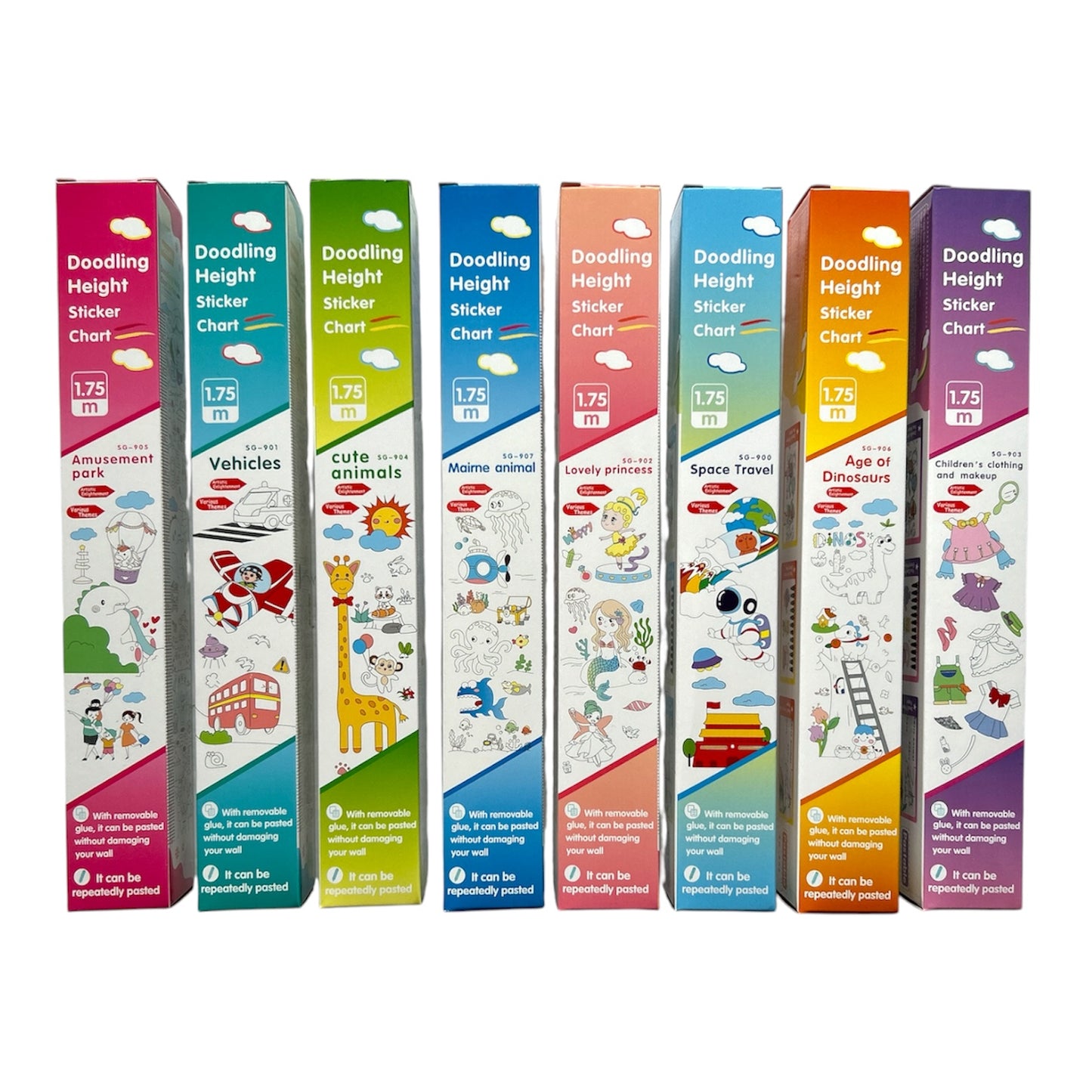 Single Doodling Height Chart Sticker with Removable Glue