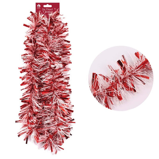 2m Christmas Chunky Tinsel - Red & White