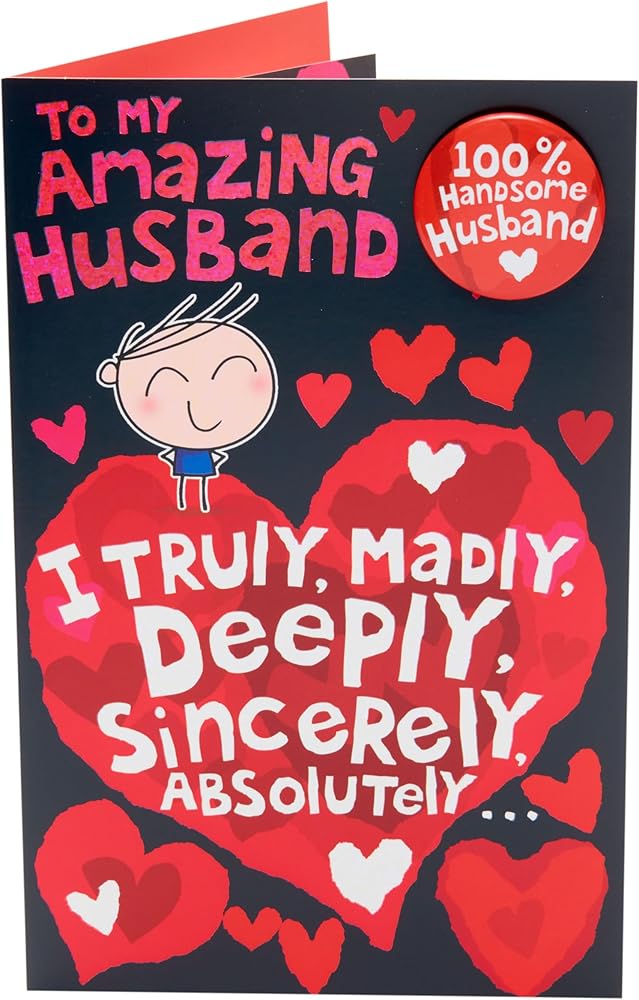 Funny 100% Handsome Husband Valentine's Day Card with Badge