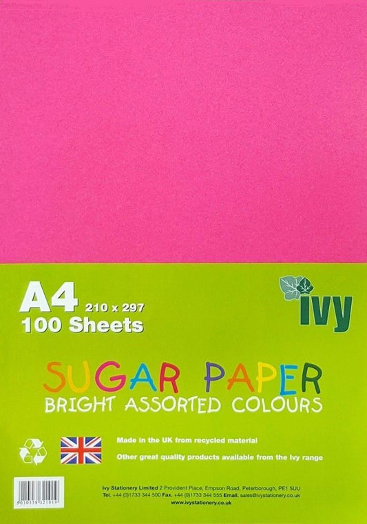 Pack of 100 A4 Assorted Colours Sugar Papers (100gsm)