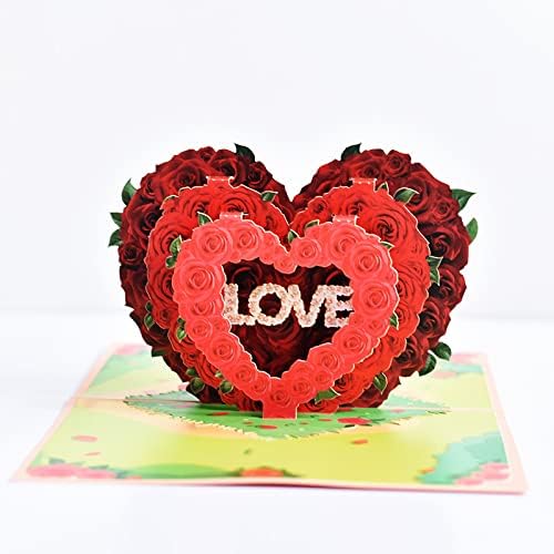 Triple Rose Heart "LOVE" 3D Pop Up Greeting Card - Valentine's Day Wedding Anniversary Birthday