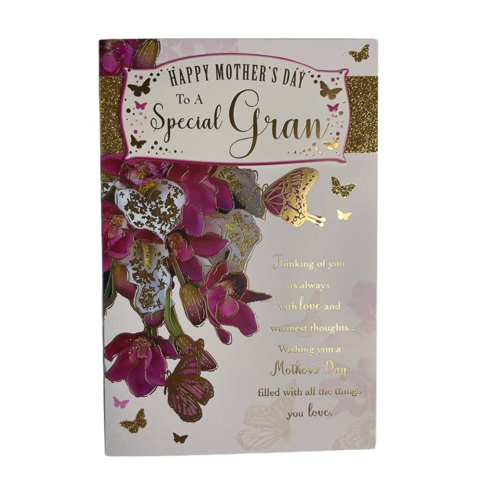 To Gran Flowers Design Gold Glitter Finished Mother's Day Card