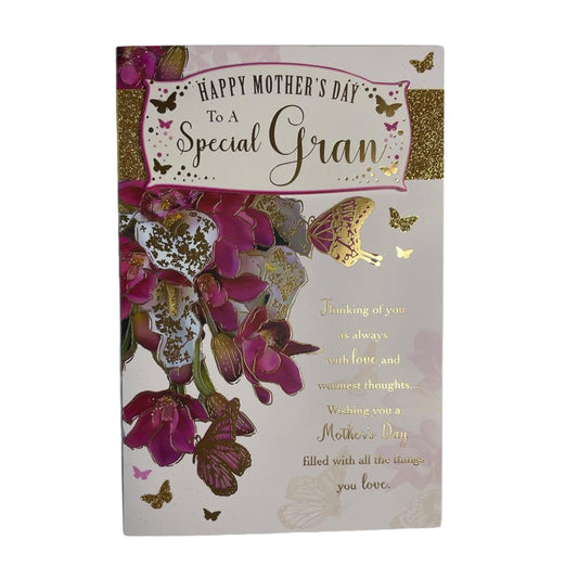 To Gran Flowers Design Gold Glitter Finished Mother's Day Card