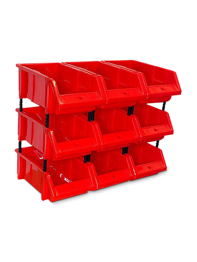 Stackable Red Storage Pick Bin with Riser Stands 325x210x130mm– Shop Inc