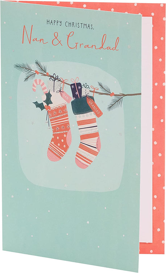Nan & Grandad Christmas Card Cute Design with Christmas Stockings and Presents 