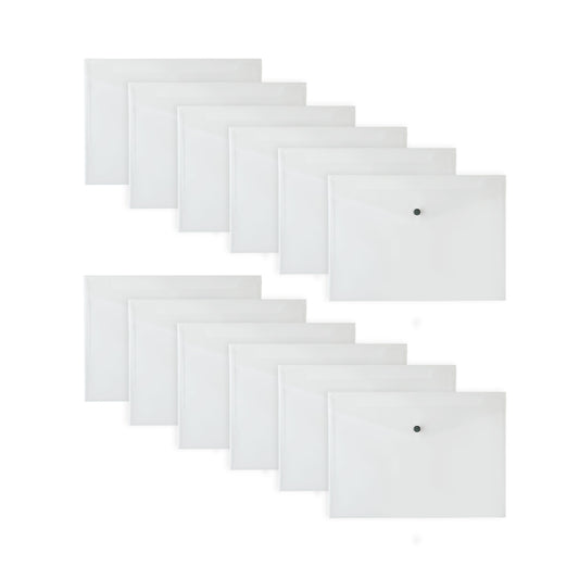Pack of 12 Janrax A4 Clear Document Wallets - Button Stud Folder