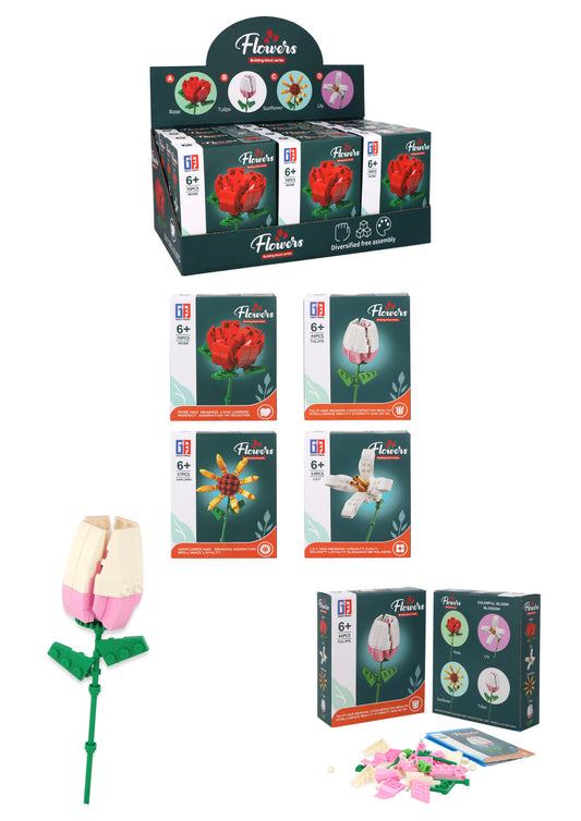 Pack of 3 Flower Lego Block Kit - Creative Construction Toys Party Favours Stocking Fillers