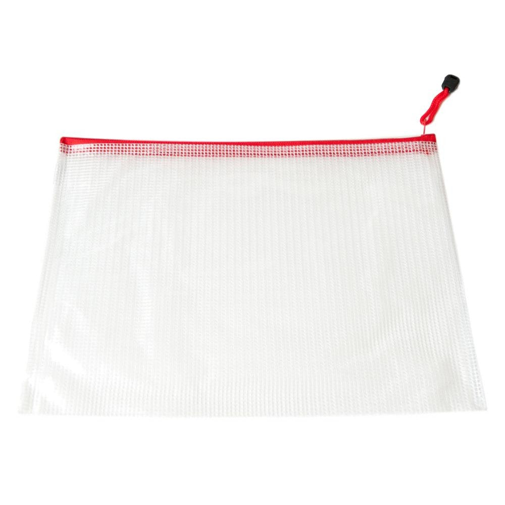 Pack of 12 A4 Red Zip Strong Mesh Bags - Tough Waterproof Storage