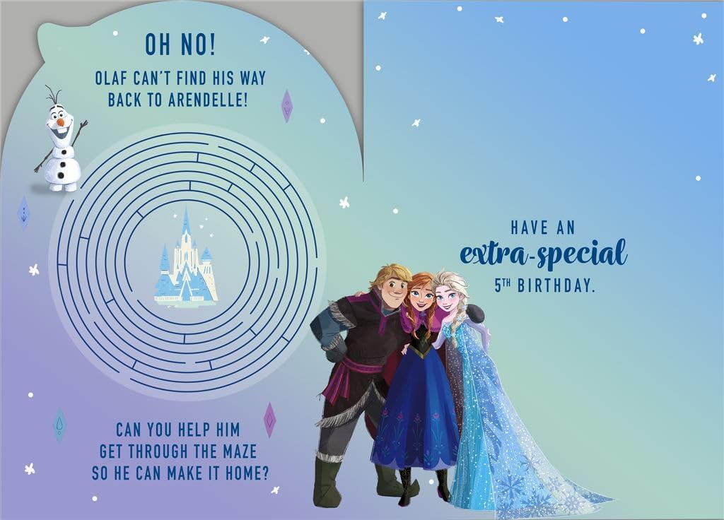 Disney Frozen Elsa Anna Design 5th Birthday Card Activity Inside