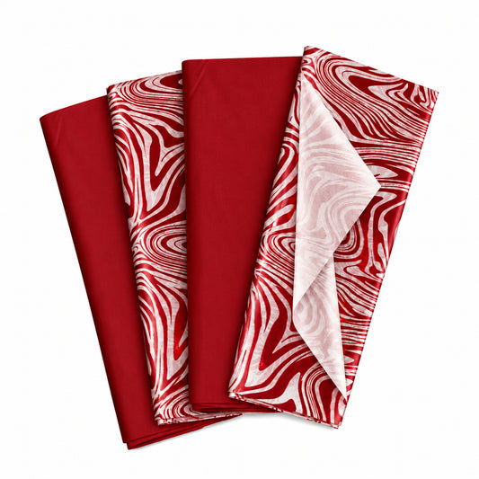 Pack of 8 Elegant Marble Luxury Red Foil Design & Plain Red 50 x 70 cm Tissue Sheets - Christmas, Valentine, Wedding