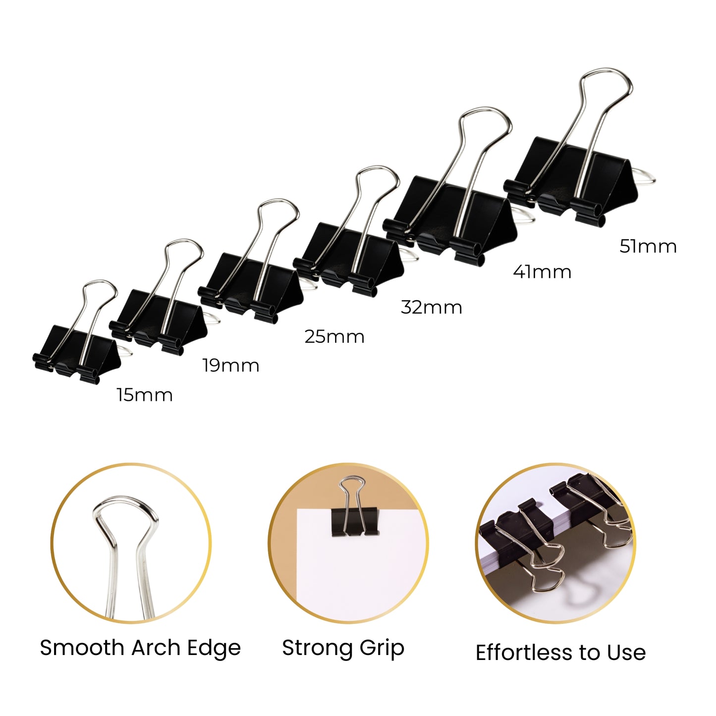 Pack of 48 Black 41mm Foldback Binder Clips