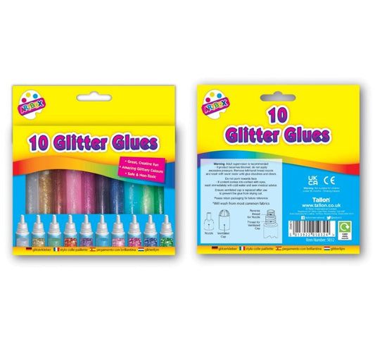 Pack of 10 Glitter Glue Pens - Assorted Colours