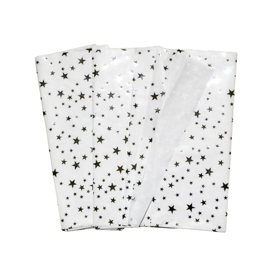 20 x Pack of 10 Stars Luxury Silver Metallic Plastic-Free 18gsm Tissue Paper Sheets 50x70cm - Patterned Tissue Paper for Xmas, New Year, Party, Wedding, Birthday Packing Present Gift Box DIY Art Crafts