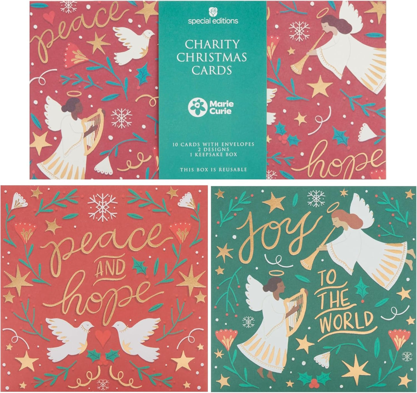 Box of 10 Marie Curie Charity Peace & Hope Christmas Cards With Envelopes