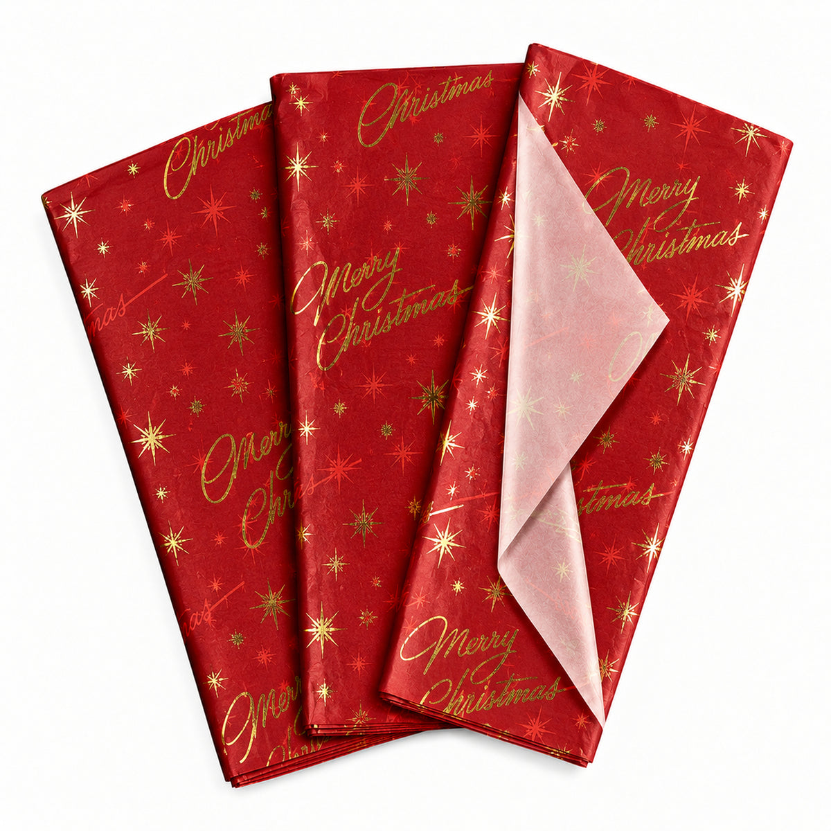 Pack of 5 Red Merry Christmas Design 50 x 70 cm Luxury Gold Foil Tissue Sheets