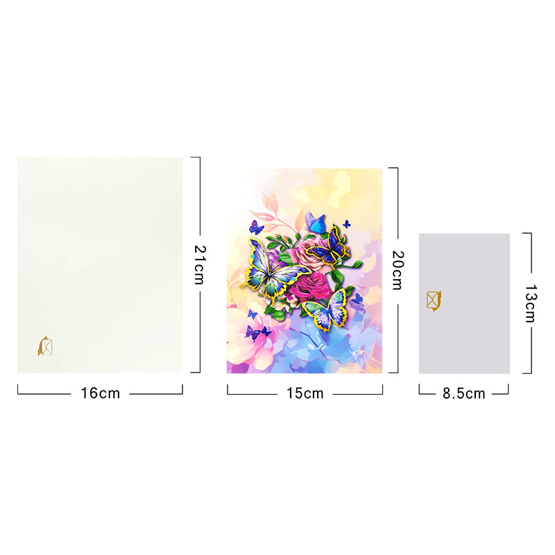 Flutter Bloom 3D Butterfly & Rose Pop Up Greeting Card - Birthday Mother Anniversary Valentine's Day