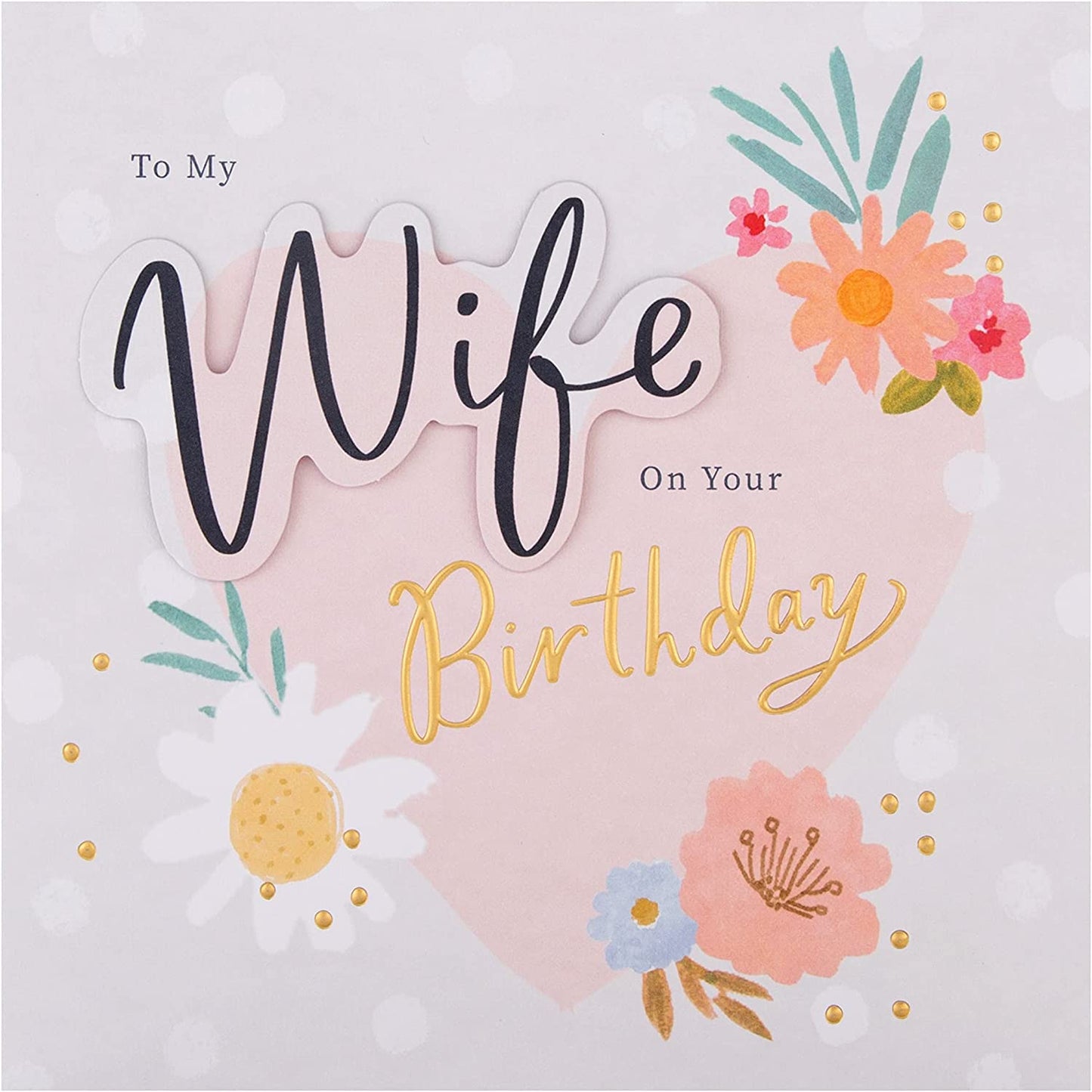 Contemporary Floral Pink Design Wife Birthday Card