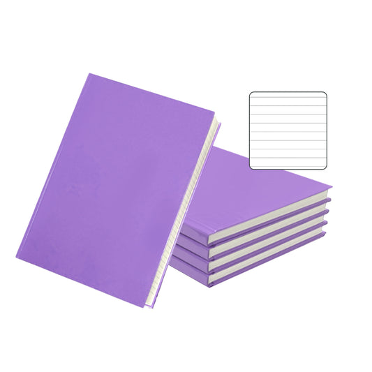 Pack of 5 A5 160 Pages 8mm Ruled Purple Casebound Notebooks