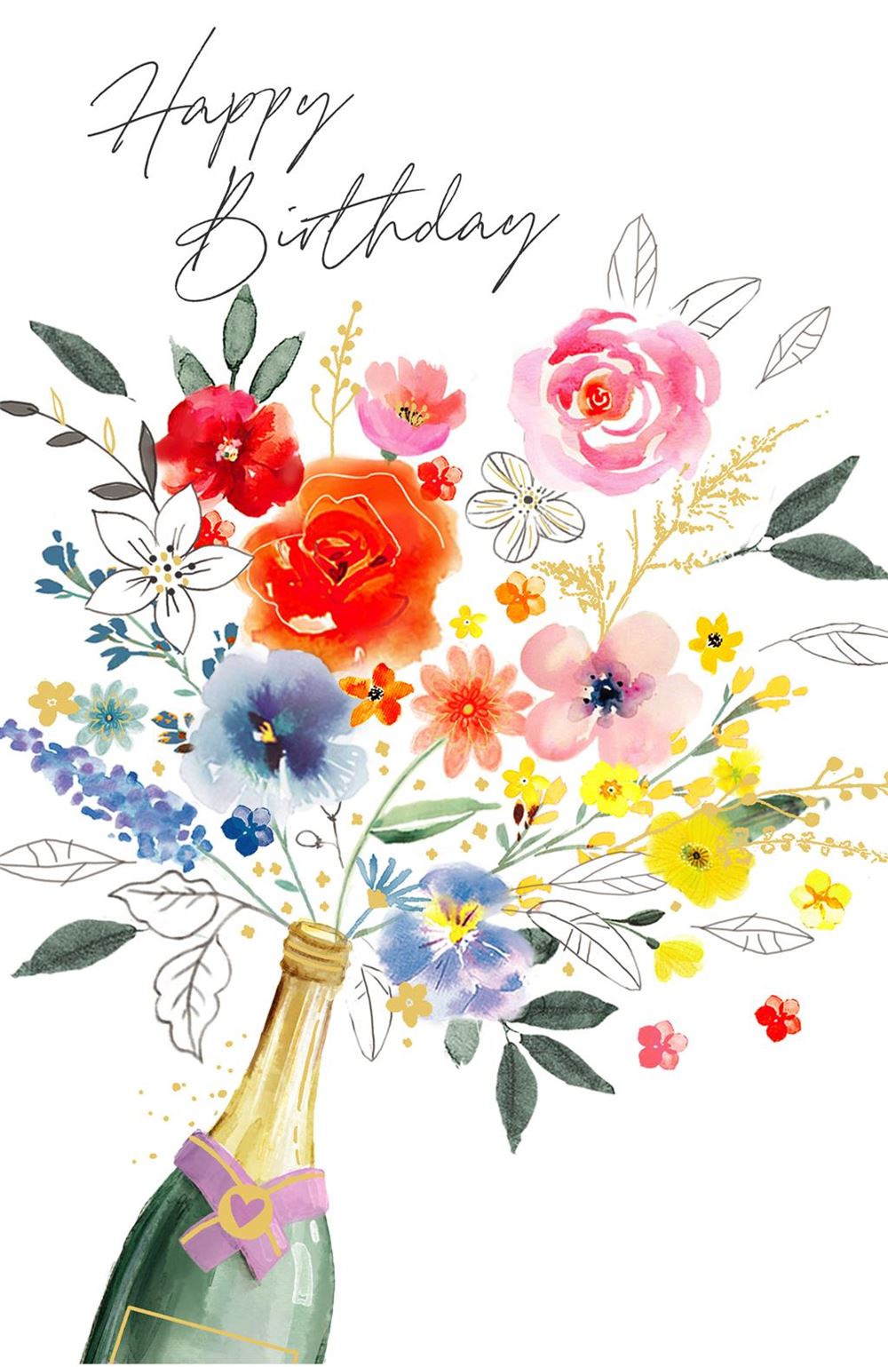 Champagne Floral Design Birthday Card