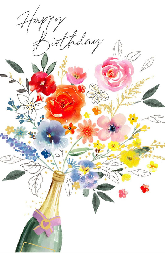 Champagne Floral Design Birthday Card