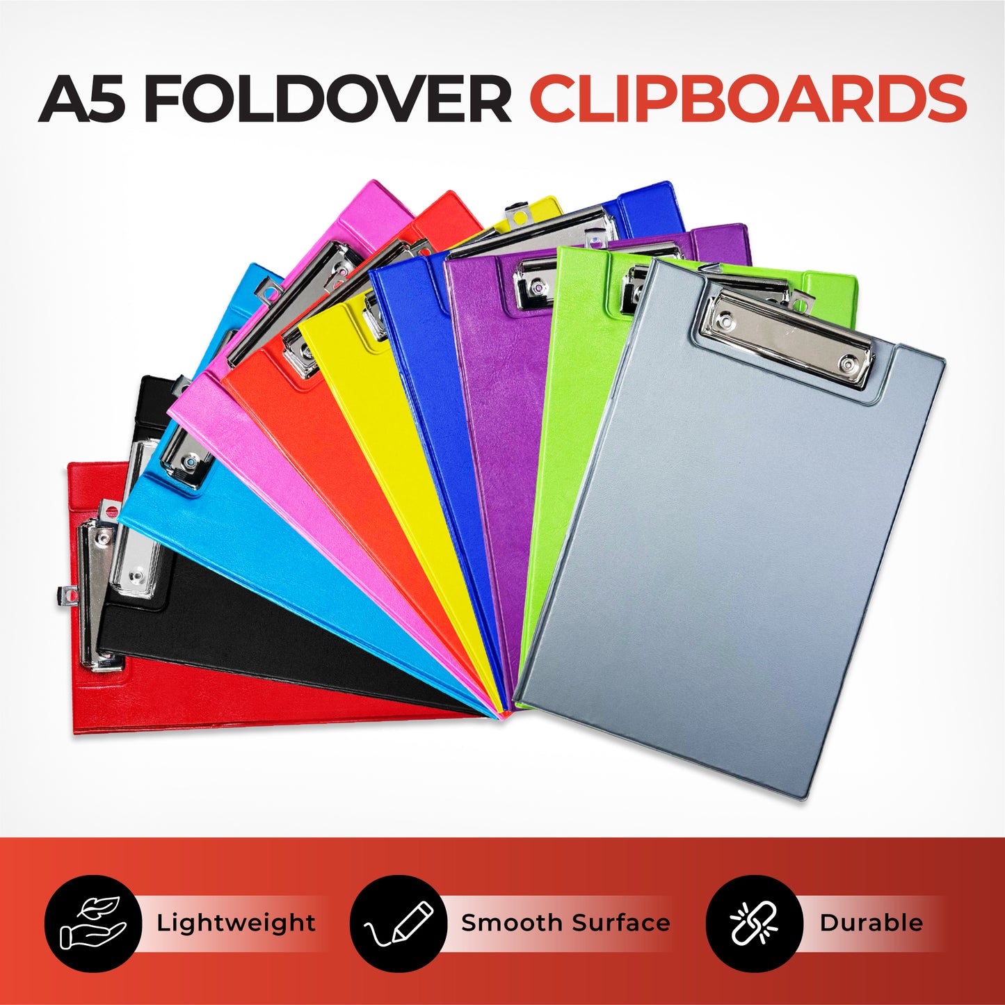 Pack of 12 A5 Black Foldover Clipboards