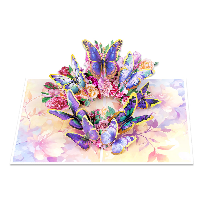 Flutter Bloom 3D Butterfly & Rose Pop Up Greeting Card - Birthday Mother Anniversary Valentine's Day